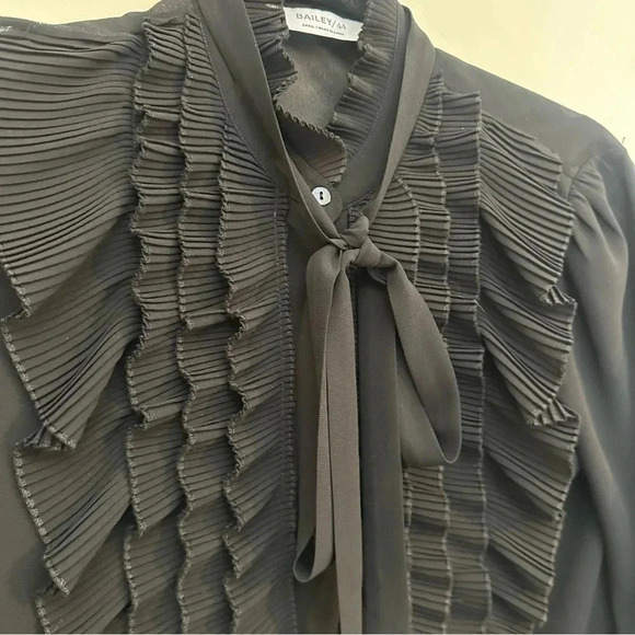 BAILEY / 44 Black Sheer Ruffle Long Sleeve Blouse Womens Small - Picture 4 of 8